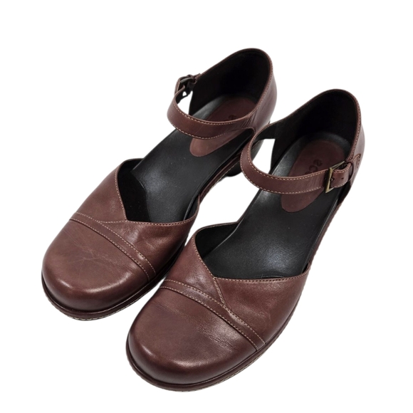 Ecco Shoes - Ecco Brown Leather Ankle Strap Mary Jane Shoes